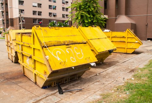 Construction site with a builders skip in Merton
